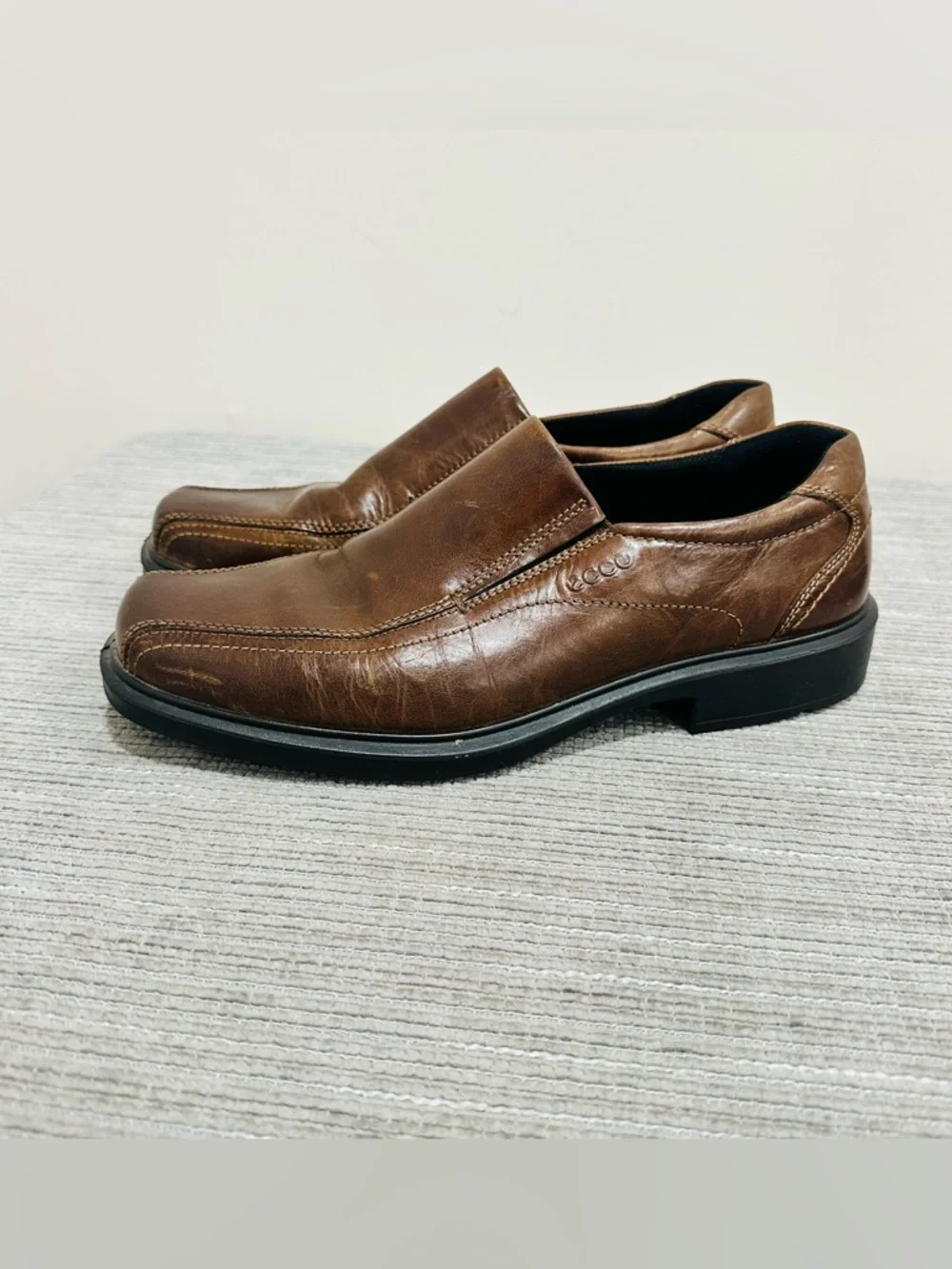 ECCO Mens EU43/ US 9-9,5 Brown Leather Dress/Casual Comfort Slip-On Loafers